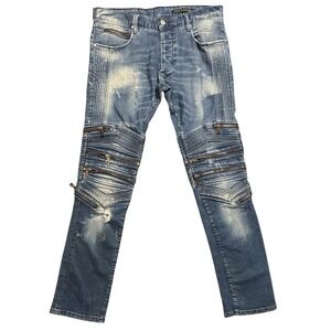 Rockstar Jeans Men's Size 32 Designer Moto Skinny Zipper Stretch Distressed
